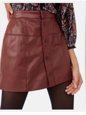 Free People Faux Leather A-Line Mini Skirt in Brown